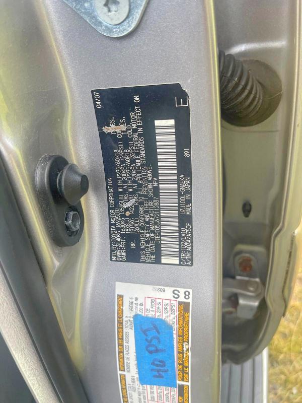 Aukcja sprzedaży 2007 Toyota Land Cruiser, vin: JTEHT05J672112887, numer aukcji: 69454386