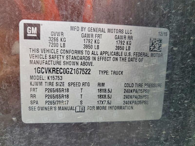 2016 Chevrolet Silverado მანქანა იყიდება აუქციონზე, vin: 1GCVKREC0GZ167522, აუქციონის ნომერი: 68083896
