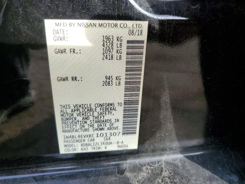 Aukcja sprzedaży 2019 Nissan Altima, vin: 1N4BL4EVXKC101307, numer aukcji: 69505826