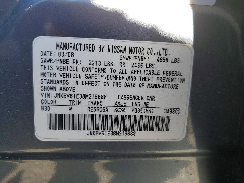 Aukcja sprzedaży 2008 Infiniti G35, vin: JNKBV61E38M219688, numer aukcji: 67378826