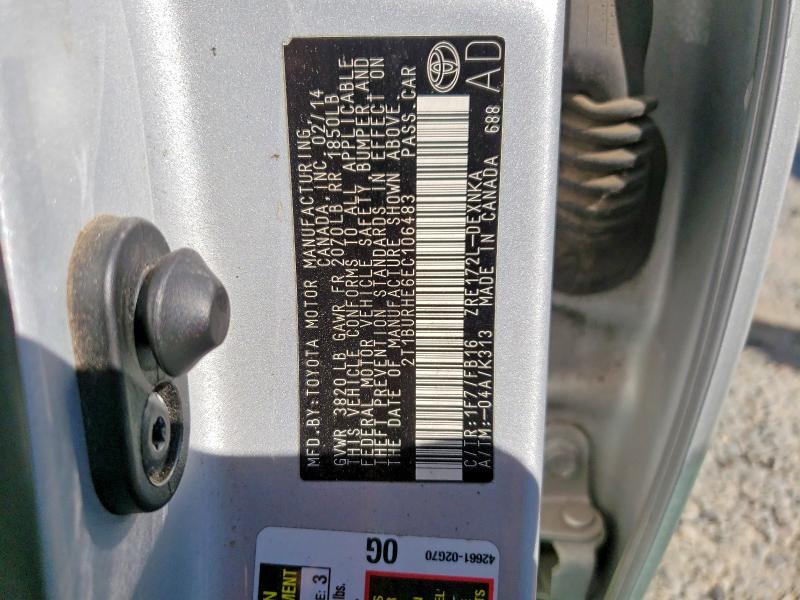 68846406 :رقم المزاد ، 2T1BURHE6EC106483 vin ، 2014 Toyota Corolla مزاد بيع