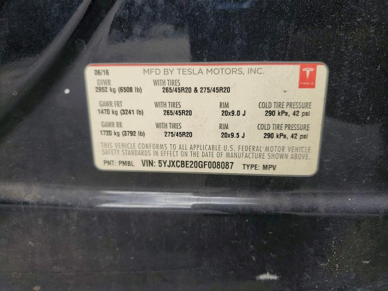 Продажа на аукционе авто 2016 Tesla Model X, vin: 5YJXCBE20GF008087, номер лота: 69242776