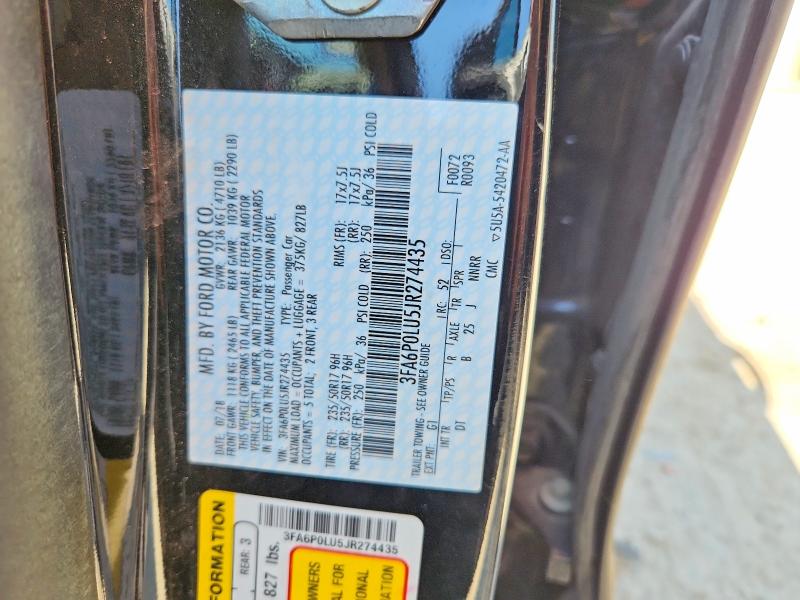 68675566 :رقم المزاد ، 3FA6P0LU5JR274435 vin ، 2018 Ford Fusion مزاد بيع