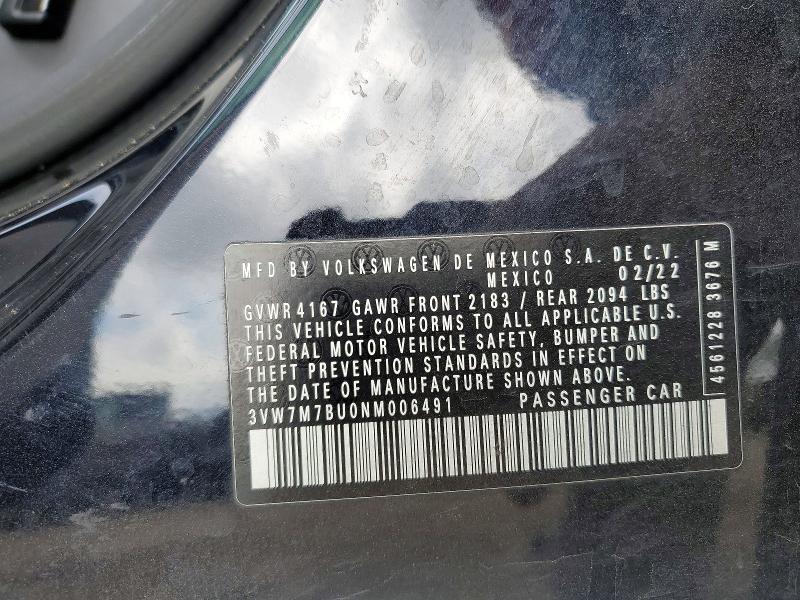 69968976 :رقم المزاد ، 3VW7M7BU0NM006491 vin ، 2022 Volkswagen Jetta مزاد بيع