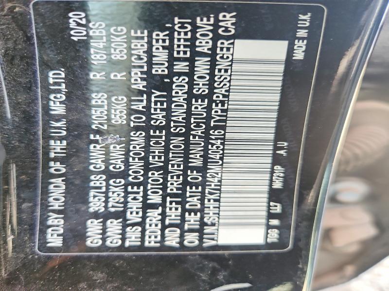 68389156 :رقم المزاد ، SHHFK7H42MU405416 vin ، 2021 Honda Civic مزاد بيع