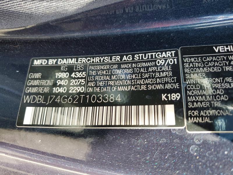 Aukcja sprzedaży 2002 Mercedes-benz Clk, vin: WDBLJ74G62T103384, numer aukcji: 68758226