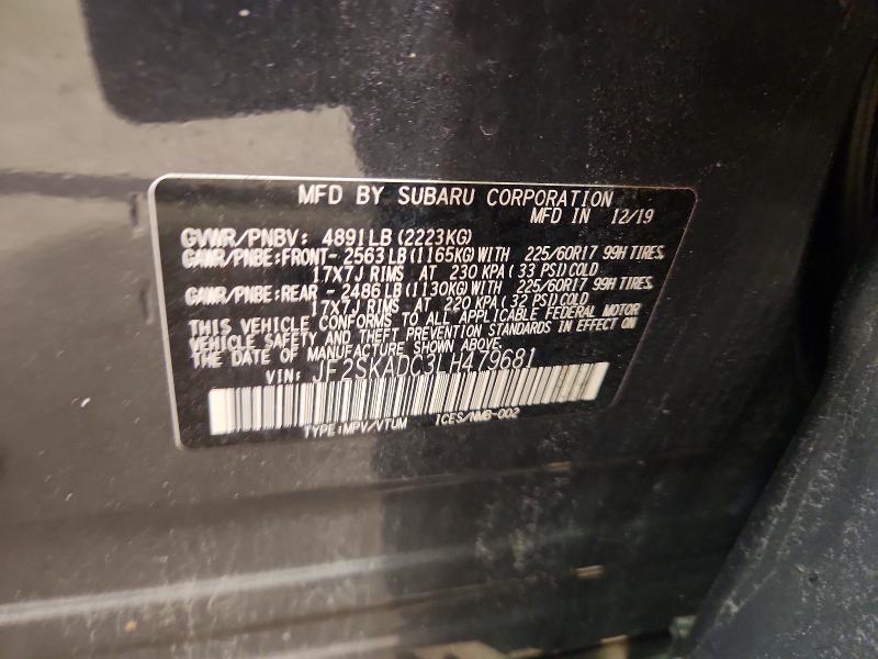 Aukcja sprzedaży 2020 Subaru Forester, vin: JF2SKADC3LH479681, numer aukcji: 68076046