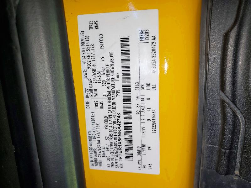 Aukcja sprzedaży 2022 Ford Transit, vin: 1FTBR1X86NKA42748, numer aukcji: 66209636
