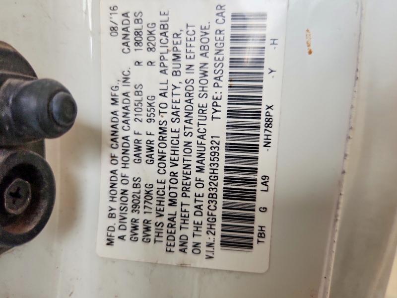 2016 Honda Civic მანქანა იყიდება აუქციონზე, vin: 2HGFC3B32GH359321, აუქციონის ნომერი: 69363866