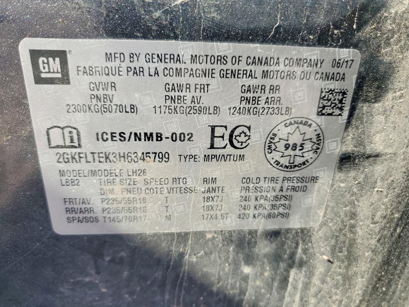 Aukcja sprzedaży 2017 Gmc Terrain, vin: 2GKFLTEK3H6345799, numer aukcji: 70801986