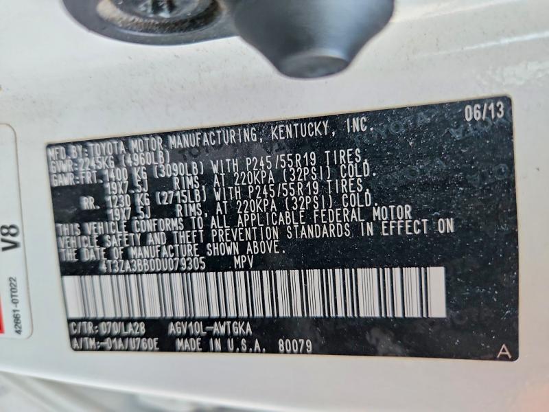 2013 Toyota Venza მანქანა იყიდება აუქციონზე, vin: 4T3ZA3BB0DU079305, აუქციონის ნომერი: 68406696
