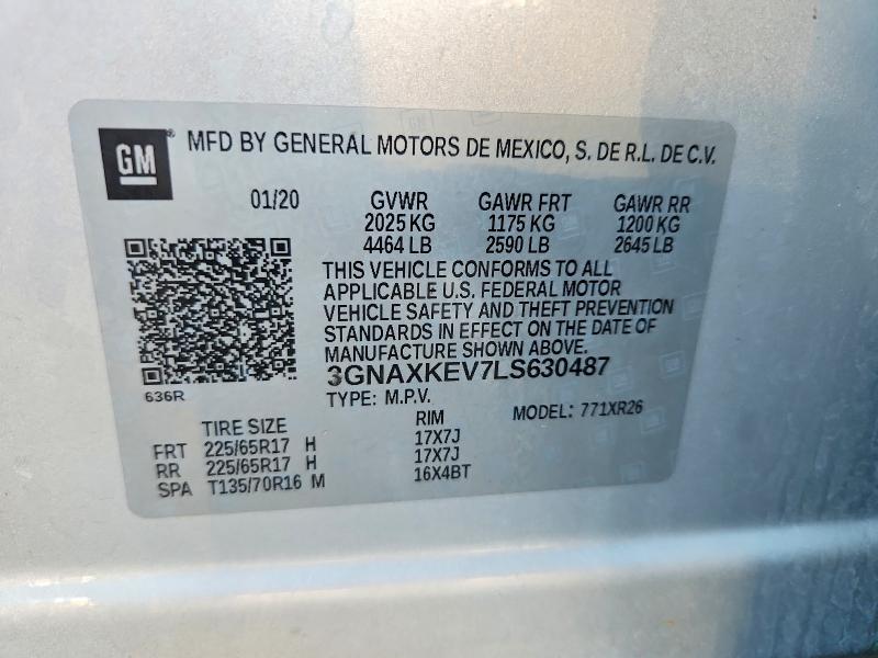2020 Chevrolet Equinox მანქანა იყიდება აუქციონზე, vin: 3GNAXKEV7LS630487, აუქციონის ნომერი: 68288676