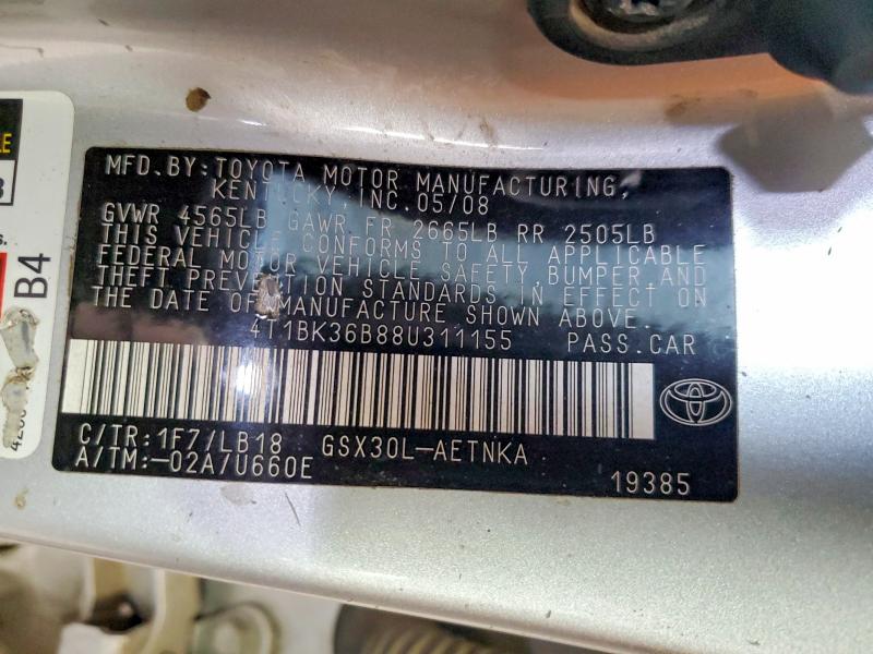 Aukcja sprzedaży 2008 Toyota Avalon, vin: 4T1BK36B88U311155, numer aukcji: 70068236