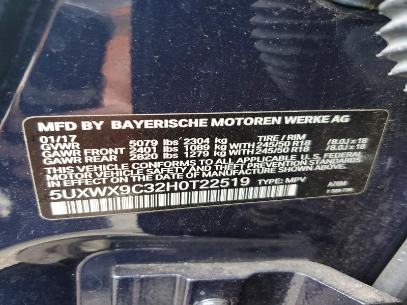 67484006 :رقم المزاد ، 5UXWX9C32H0T22519 vin ، 2017 Bmw X3 مزاد بيع
