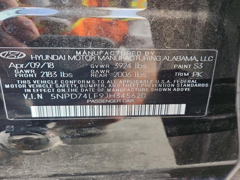 67334976 :رقم المزاد ، 5NPD74LF9JH345620 vin ، 2018 Hyundai Elantra مزاد بيع