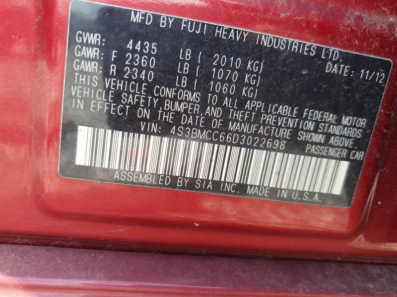 Aukcja sprzedaży 2013 Subaru Legacy, vin: 4S3BMCC66D3022698, numer aukcji: 67296066