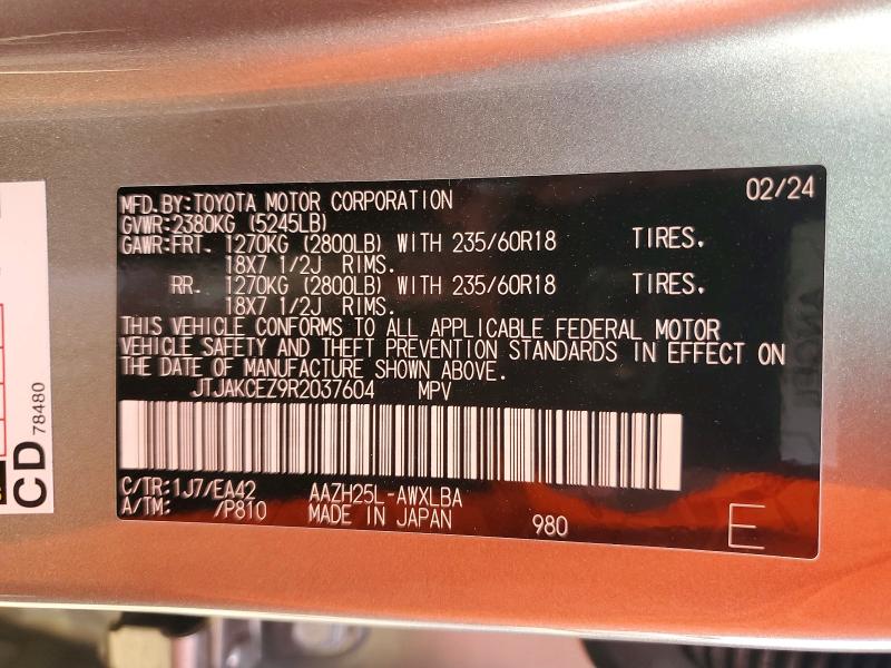 68380346 :رقم المزاد ، JTJAKCEZ9R2037604 vin ، 2024 Lexus Nx 350h مزاد بيع