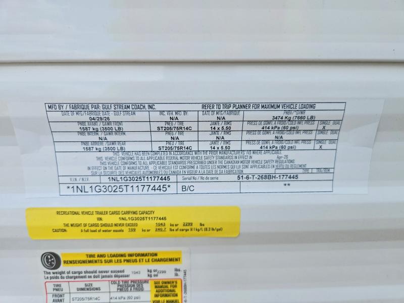 Продаж на аукціоні авто 2026 Gulf Stream Travel Tra, vin: 1NL1G3025T1177445, номер лоту: 69156176