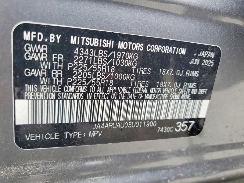 2025 Mitsubishi Outlander Sport მანქანა იყიდება აუქციონზე, vin: JA4ARUAU0SU011900, აუქციონის ნომერი: 69818206