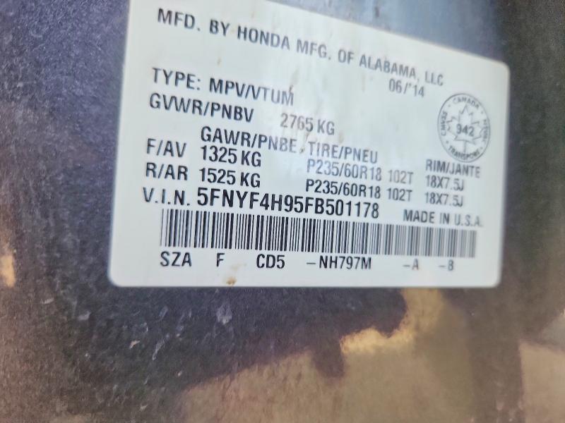 2015 Honda Pilot მანქანა იყიდება აუქციონზე, vin: 5FNYF4H95FB501178, აუქციონის ნომერი: 67410656