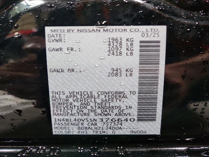 2025 Nissan Altima მანქანა იყიდება აუქციონზე, vin: 1N4BL4DV5SN376640, აუქციონის ნომერი: 70278806