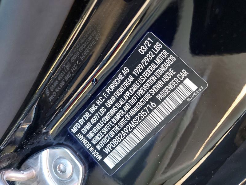 71061756 :رقم المزاد ، WP0BB2A92MS235716 vin ، 2021 Porsche 911 مزاد بيع
