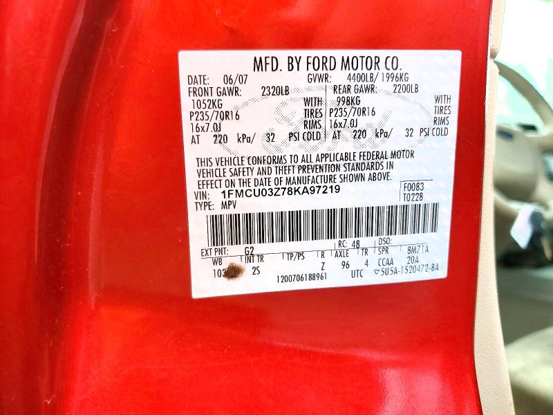 2008 Ford Escape მანქანა იყიდება აუქციონზე, vin: 1FMCU03Z78KA97219, აუქციონის ნომერი: 67218866
