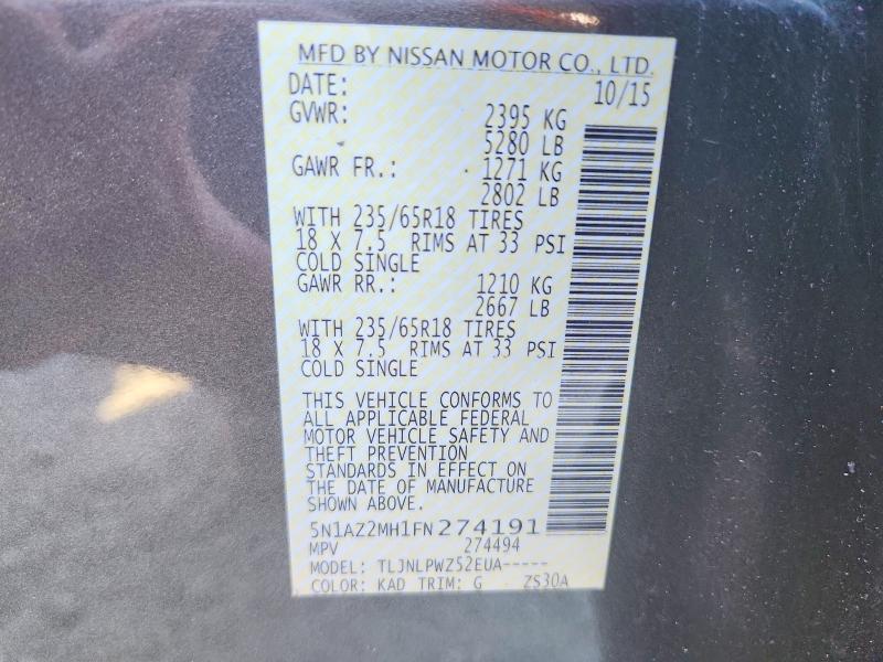 Aukcja sprzedaży 2015 Nissan Murano, vin: 5N1AZ2MH1FN274191, numer aukcji: 69719446