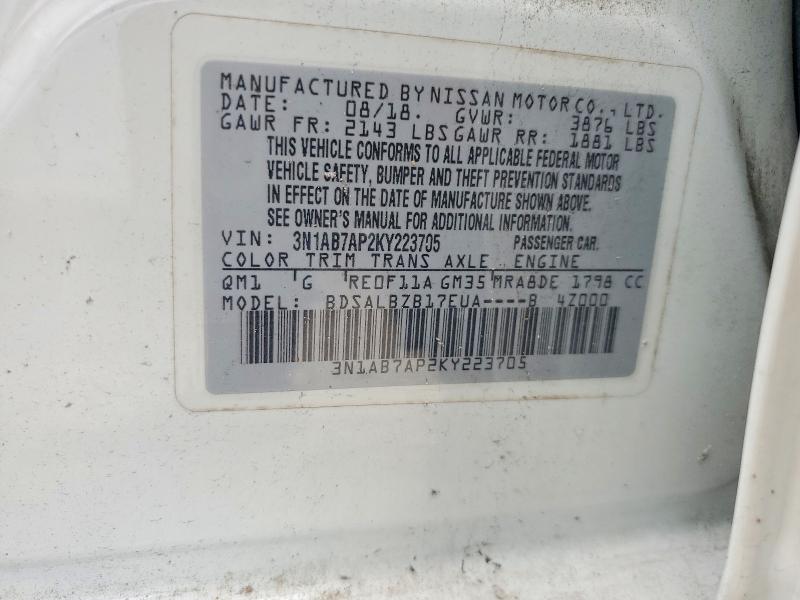 2019 Nissan Sentra მანქანა იყიდება აუქციონზე, vin: 3N1AB7AP2KY223705, აუქციონის ნომერი: 66932736
