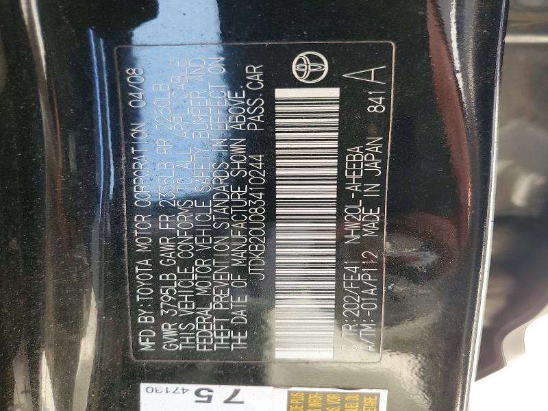 Aukcja sprzedaży 2008 Toyota Prius, vin: JTDKB20U083410244, numer aukcji: 70629926