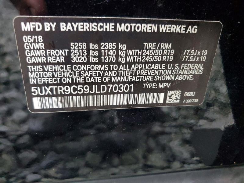 Aukcja sprzedaży 2018 Bmw X3, vin: 5UXTR9C59JLD70301, numer aukcji: 67556936