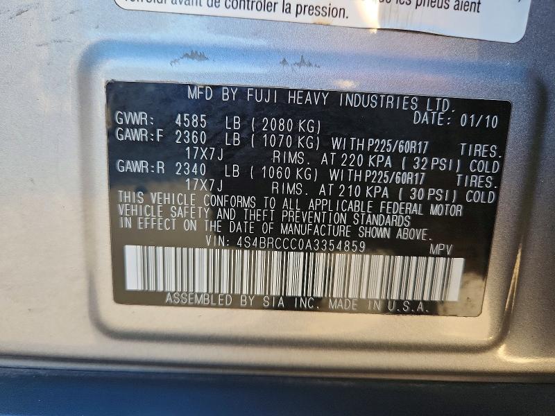 2010 Subaru Outback მანქანა იყიდება აუქციონზე, vin: 4S4BRCCC0A3354859, აუქციონის ნომერი: 67982496