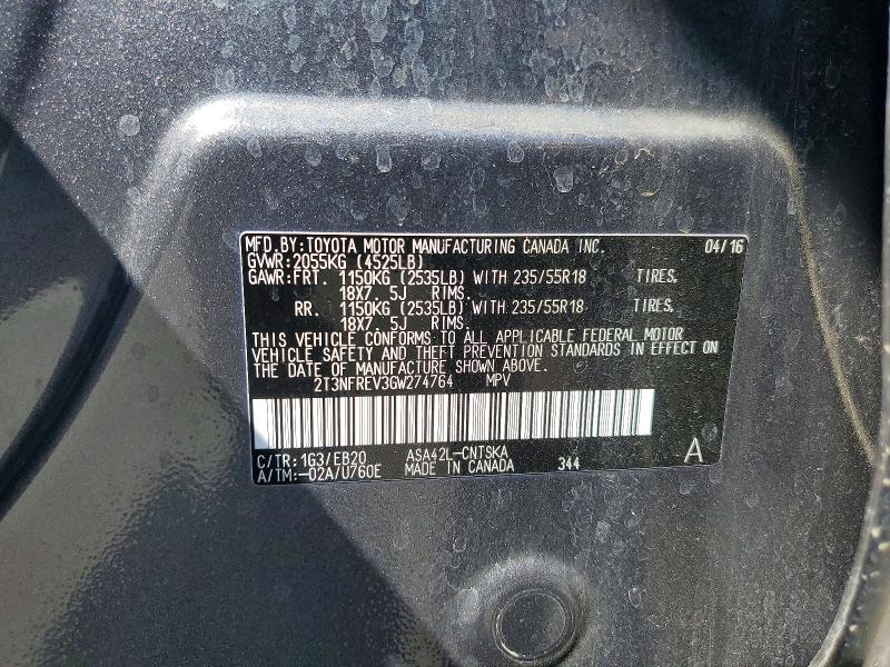 68706346 :رقم المزاد ، 2T3NFREV3GW274764 vin ، 2016 Toyota Rav4 مزاد بيع
