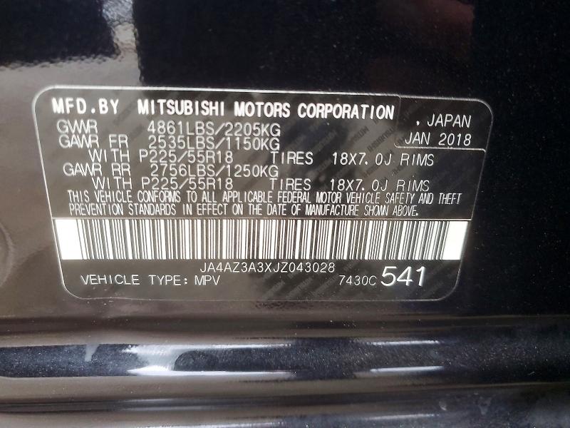 2018 Mitsubishi Outlander მანქანა იყიდება აუქციონზე, vin: JA4AZ3A3XJZ043028, აუქციონის ნომერი: 65967326