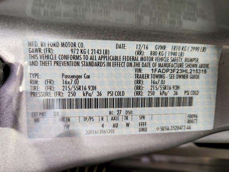 Продаж на аукціоні авто 2017 Ford Focus, vin: 1FADP3F23HL215315, номер лоту: 68129406