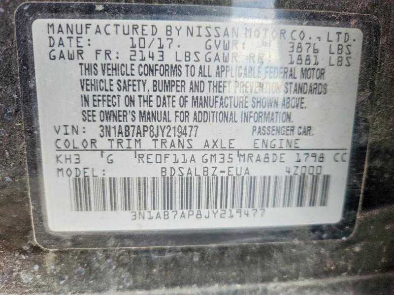 2018 Nissan Sentra მანქანა იყიდება აუქციონზე, vin: 3N1AB7AP8JY219477, აუქციონის ნომერი: 68266846