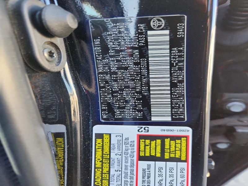 2018 Toyota Camry მანქანა იყიდება აუქციონზე, vin: 4T1B11HK1JU615003, აუქციონის ნომერი: 70154686
