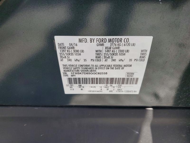 Aukcja sprzedaży 2016 Ford Explorer, vin: 1FM5K7D85GGC82335, numer aukcji: 68494976