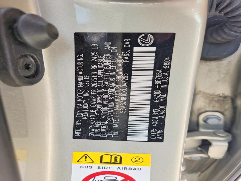 68984906 :رقم المزاد ، 58ABZ1B10KU047295 vin ، 2019 Lexus Es مزاد بيع