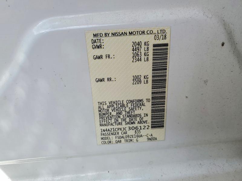 Aukcja sprzedaży 2018 Nissan Leaf, vin: 1N4AZ1CPXJC306122, numer aukcji: 69880496