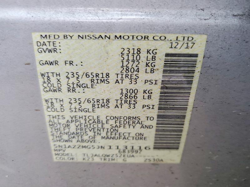 67645966 :رقم المزاد ، 5N1AZ2MG5JN113116 vin ، 2018 Nissan Murano مزاد بيع