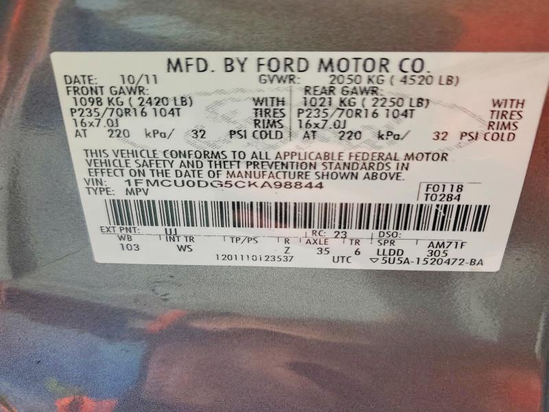 Aukcja sprzedaży 2012 Ford Escape, vin: 1FMCU0DG5CKA98844, numer aukcji: 70157106