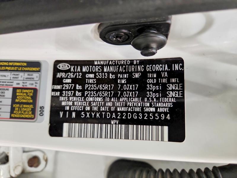 Продаж на аукціоні авто 2013 Kia Sorento, vin: 5XYKTDA22DG325594, номер лоту: 67428726