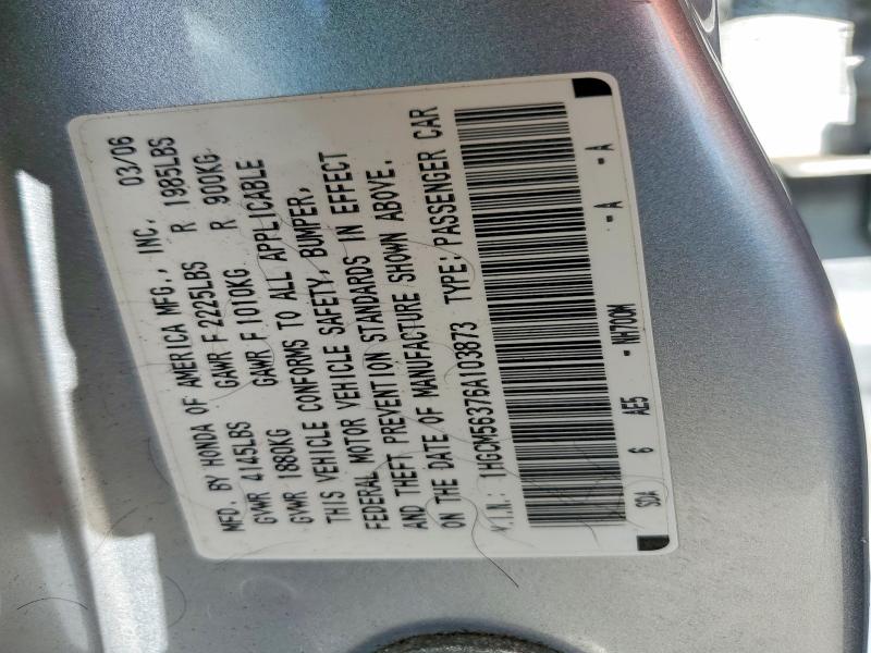Aukcja sprzedaży 2006 Honda Accord, vin: 1HGCM56376A103873, numer aukcji: 69322516