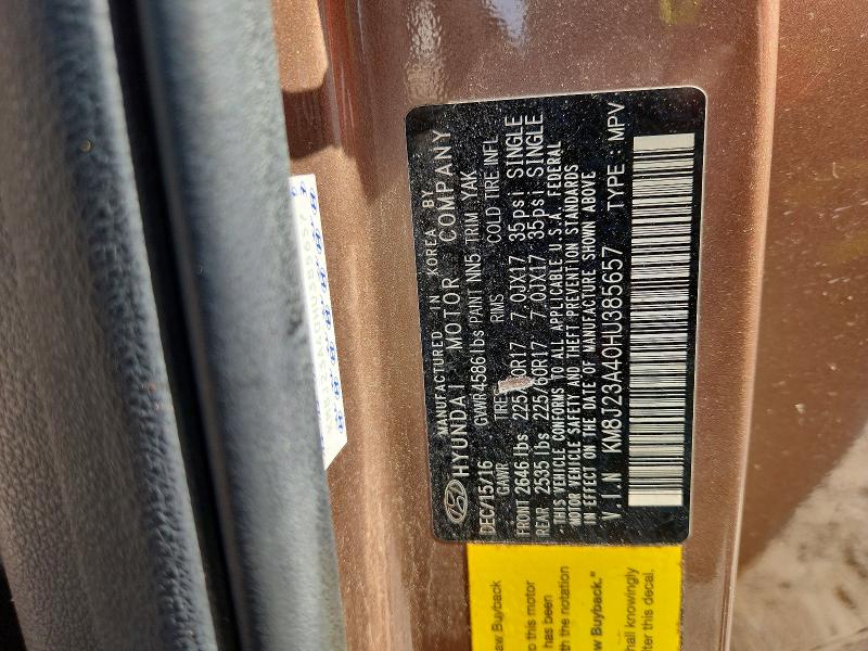 69247746 :رقم المزاد ، KM8J23A40HU385657         vin ، 2017 Hyundai Tucson مزاد بيع