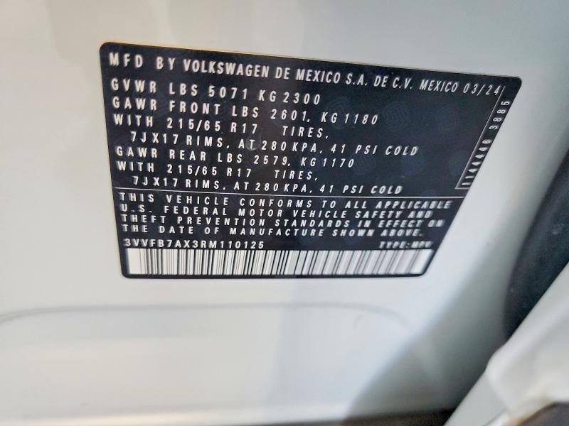 Aukcja sprzedaży 2024 Volkswagen Tiguan, vin: 3VVFB7AX3RM110125, numer aukcji: 67877586