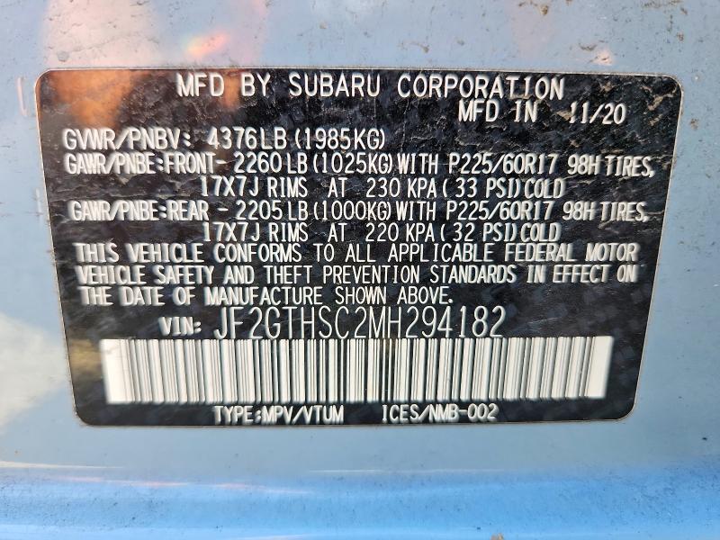 2021 Subaru Crosstrek მანქანა იყიდება აუქციონზე, vin: JF2GTHSC2MH294182, აუქციონის ნომერი: 68731596