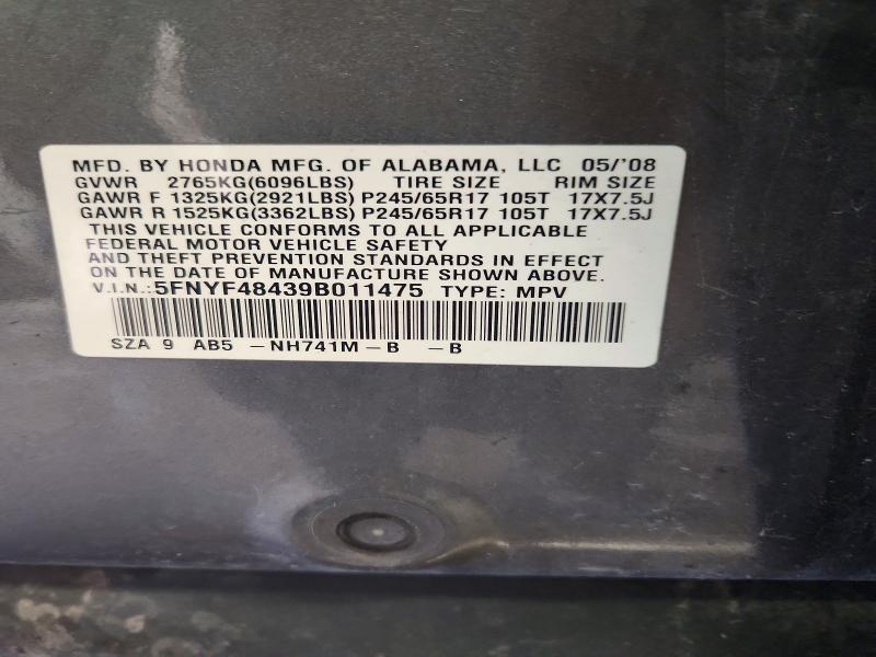 Продаж на аукціоні авто 2009 Honda Pilot, vin: 5FNYF48439B011475, номер лоту: 69507786
