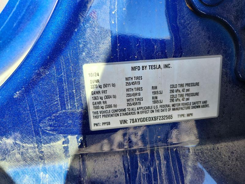67924446 :رقم المزاد ، 7SAYGDEDXSF232565 vin ، 2025 Tesla Model Y مزاد بيع