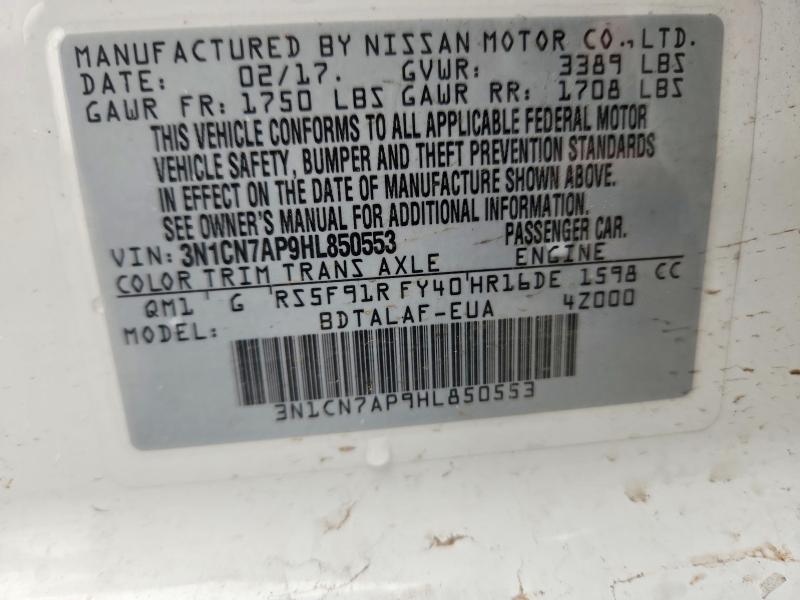 70001166 :رقم المزاد ، 3N1CN7AP9HL850553 vin ، 2017 Nissan Versa مزاد بيع